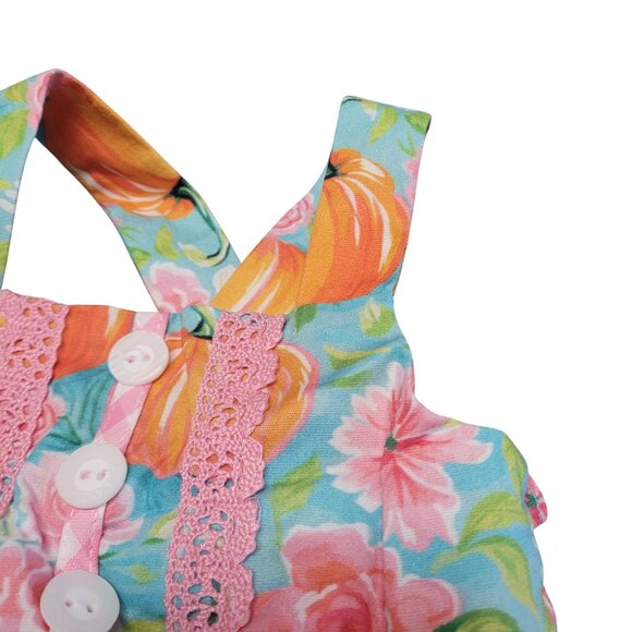 Ricrac & Ruffles Baby Girl Pumpkin Floral Bubble Romper Size 3-6M Thanksgiving - Picture 8 of 13